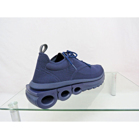 NIB FERRAGAMO DARK BLUE NIMA MESH LEATHER LOGO LOW SNEAKERS US 9.5 42.5 ITALY